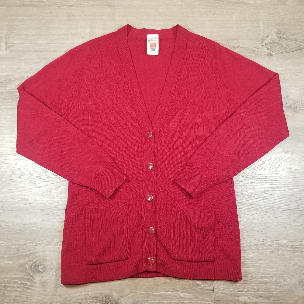 Vintage St Michael Womens Cardigan Lambswool Size 12 Red Button Down Pockets
